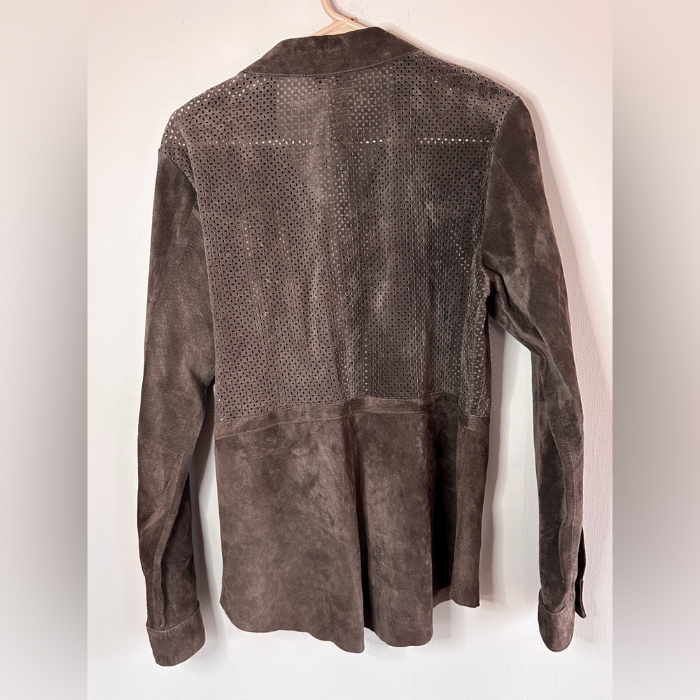 ECRU Brown Suede Perforated Button Down Overshirt Shacket Boho Western | Size L - Picture 12 of 16